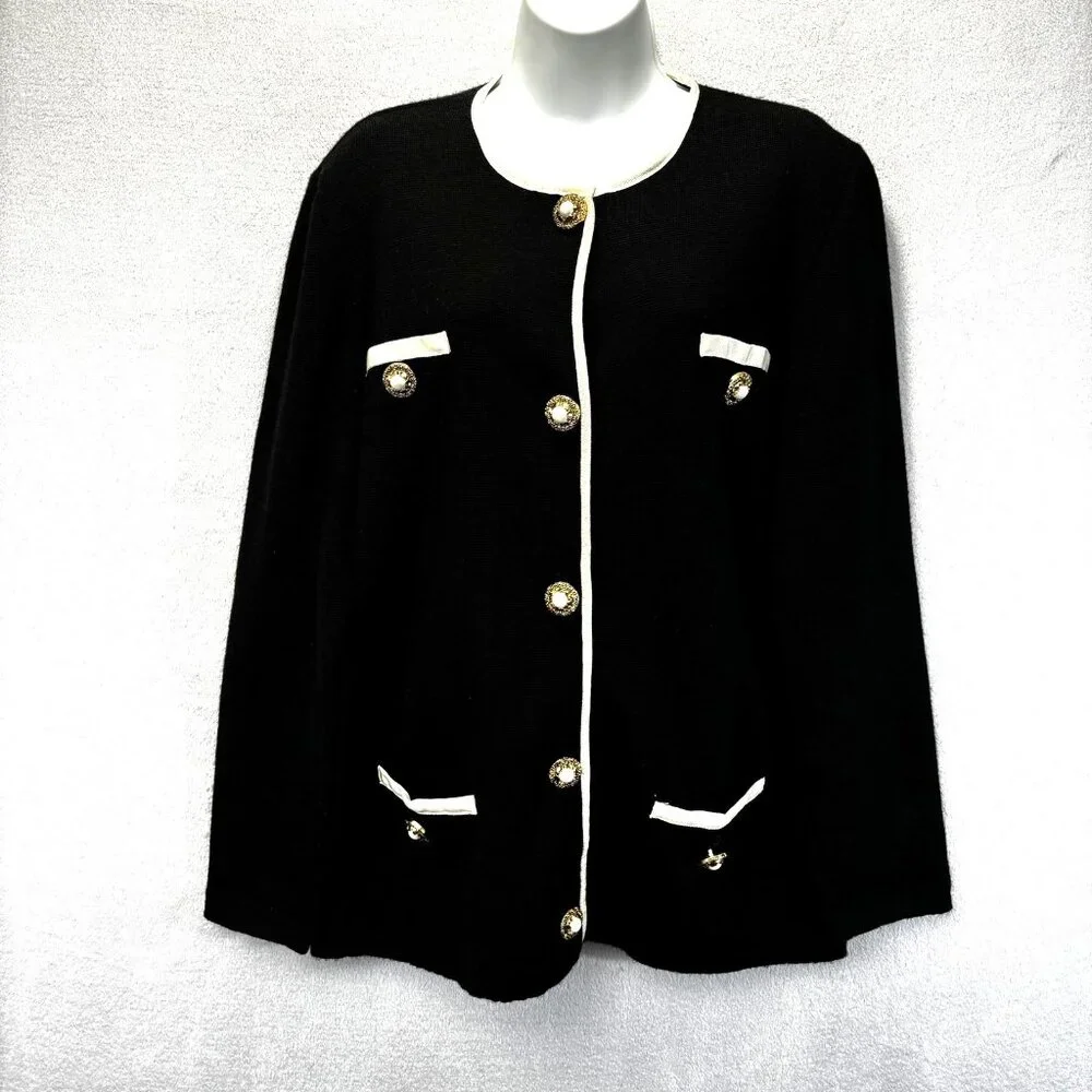 Vintage 90s‎ Express Tricot Cardigan Sweater Womens Large L Black Pearl Italy
